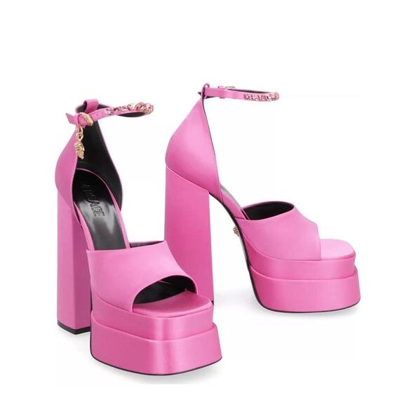Versace Aevitas 39/ 9 Platform Sandals Satin Crystal Pink Paradise NWB $1,475 - Picture 1 of 8